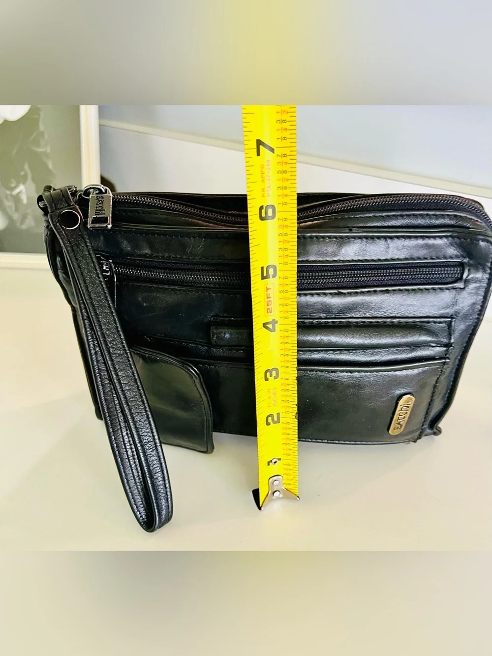 Vintage Satchi Black Genuine Leather Travel Organizer and Clutch Wristlet.